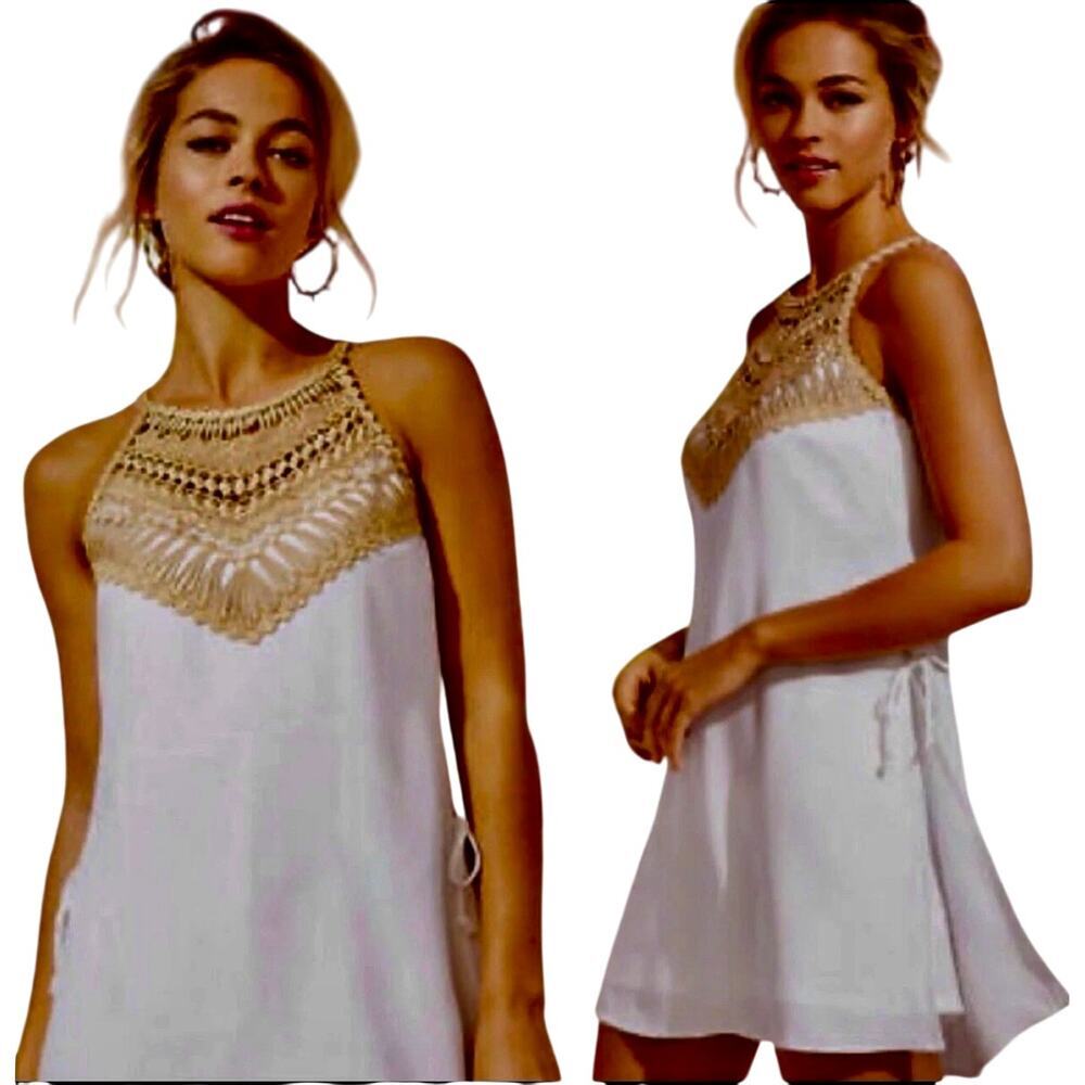 LILLY PULITZER Sz 2 Pearl White Gold Romper Side Ties Resort Wear Brunch | EUC